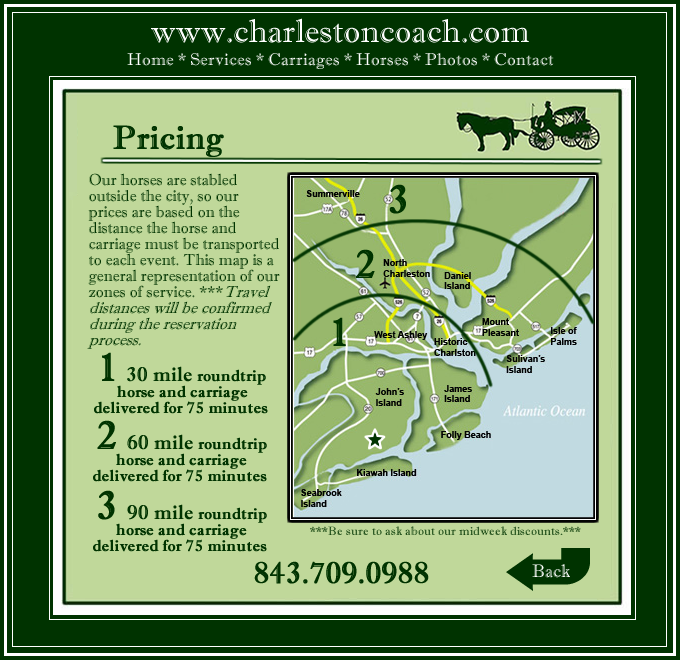 Charleston Coach is a luxury horse-drawn carriage service, specializing in distinctive weddings. Our carriage can be delivered to any location in the Charleston Area. Your Fairytale Awaits! (843) 709-0988